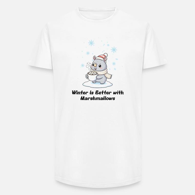 Winter Nashorn - Marshmallows & Kakao Geschenk - Long Fit Männer T-Shirt - Weiß