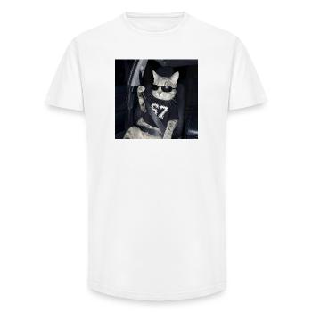 Chat portant des lunettes de soleil Gen Alpha Funny Six Seven - T-shirt coupe longue homme - blanc - Devant - AI Model Male 185 light (185cm)
