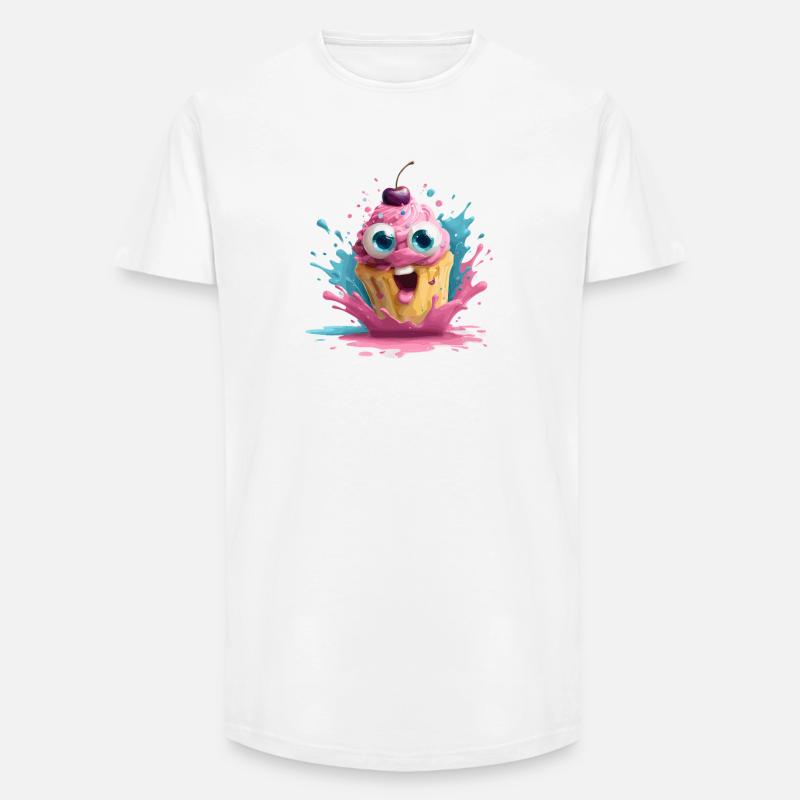 Kunterbunter Cupcake mit Gesicht - Long Fit Männer T-Shirt - Weiß