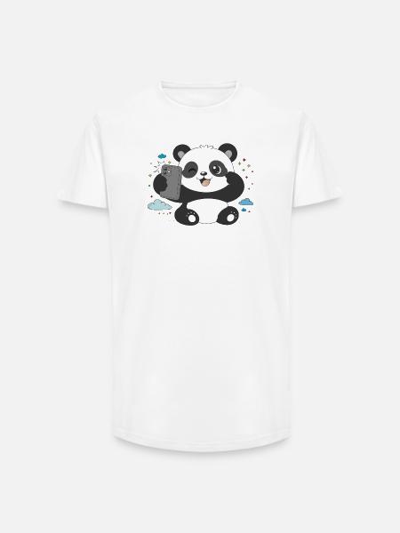 Cute Panda Takes Selfie – Funny Motif - Long Fit Men's T-Shirt - white