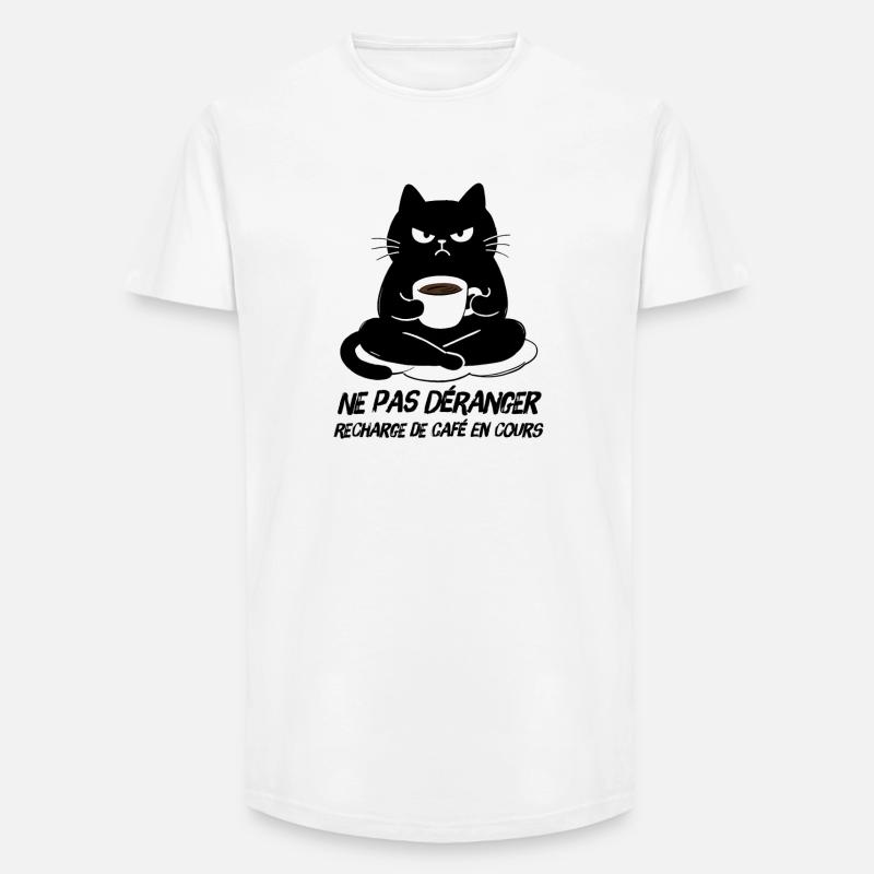 Black Cat Kaffeenachfüllung läuft - Long Fit Männer T-Shirt - Weiß
