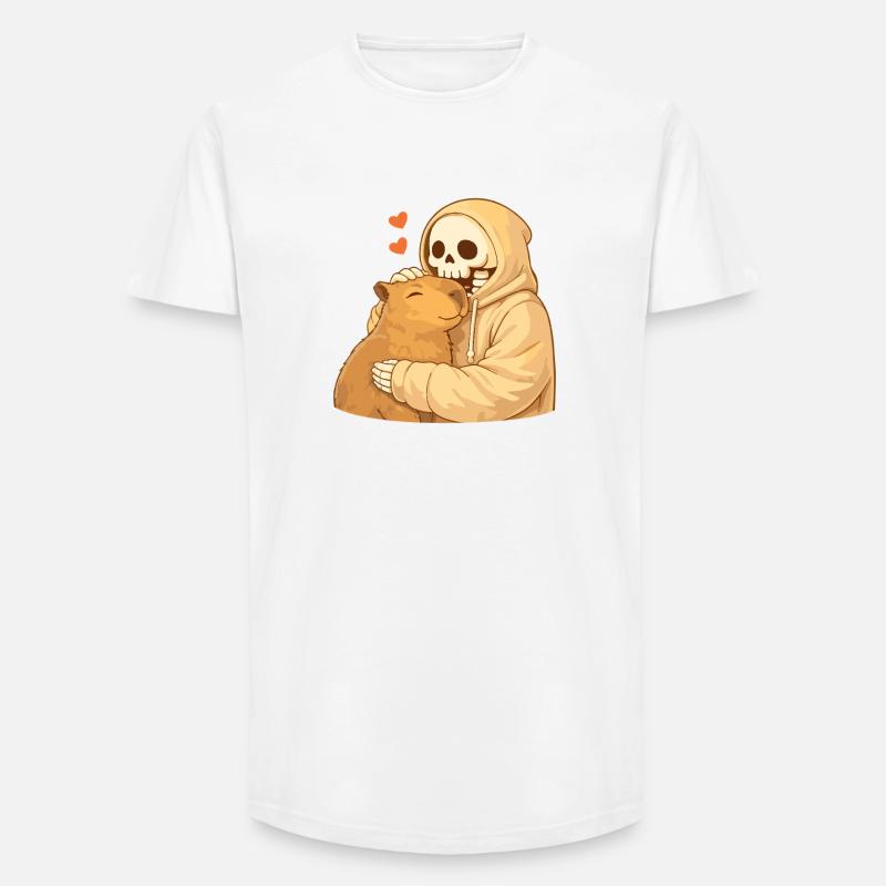 Squelette Douillet avec Capybara – Sécurité - T-shirt coupe longue homme - blanc