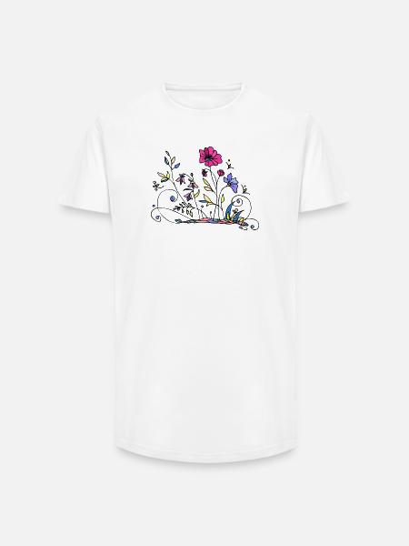 Fleur - T-shirt coupe longue homme - blanc