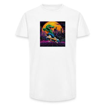Crocodile Pixel Skating dans le Synthwave rétro des années 80 - T-shirt coupe longue homme - blanc - Devant - AI Model Male 185 light (185cm)