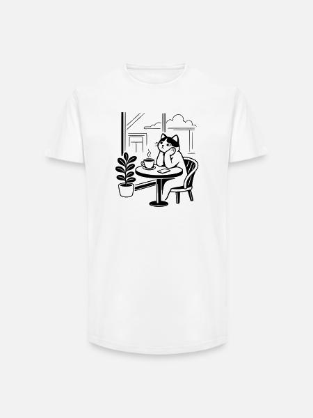 Thoughtful Cat Cafe - Long Fit Men's T-Shirt - white