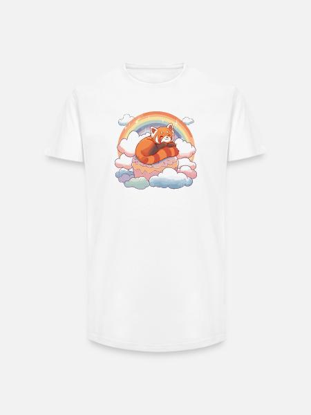 Red Panda in Rainbow Cloud Cake - Long Fit Men's T-Shirt - white