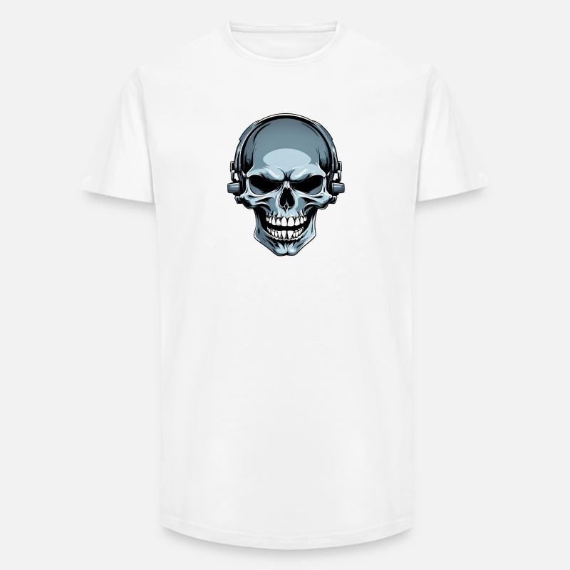 Schädel mit Kopfhörern Illustration - Long Fit Männer T-Shirt - Weiß