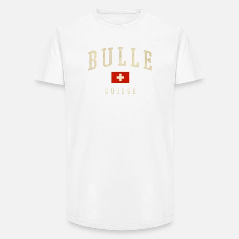 Bulle Schweiz Design - Varsity Stil - Long Fit Männer T-Shirt - Weiß