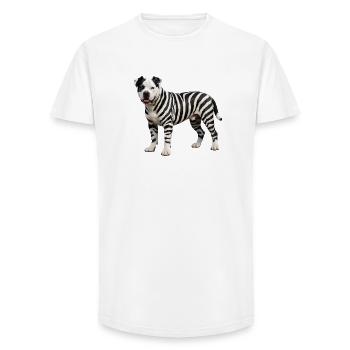 Pitbull im Zebra-Look: Cooles Urban Hybrid Design - Long Fit Männer T-Shirt - Weiß - Vorne - AI Model Male 185 light (185cm)
