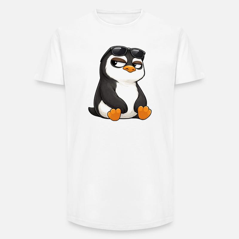 Coole Cartoon Pinguin mit Sonnenbrille skeptisch - Long Fit Männer T-Shirt - Weiß