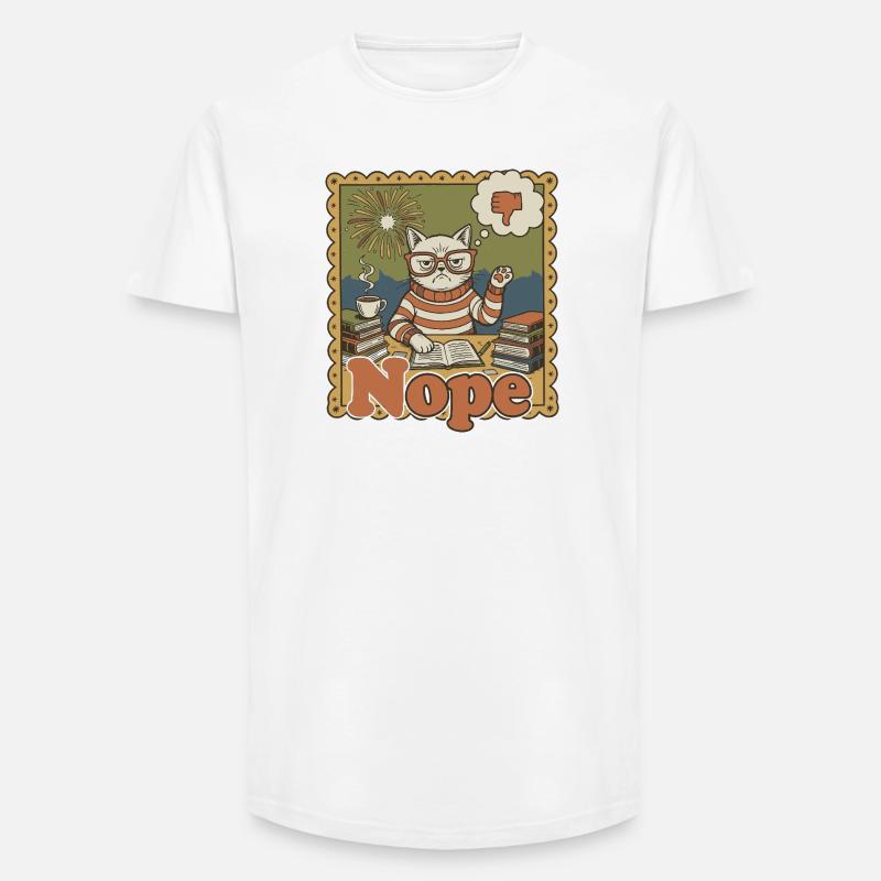Nein Katze: Retro Nerd Schreibtischkunst - Long Fit Männer T-Shirt - Weiß