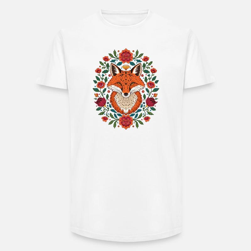Fuchs im Blütenkranz Farbexplosion - Long Fit Männer T-Shirt - Weiß