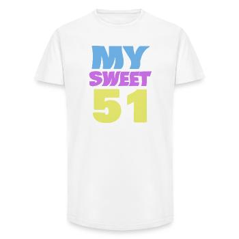 51 - Long Fit Männer T-Shirt - Weiß - Vorne - AI Model Male 185 light (185cm)