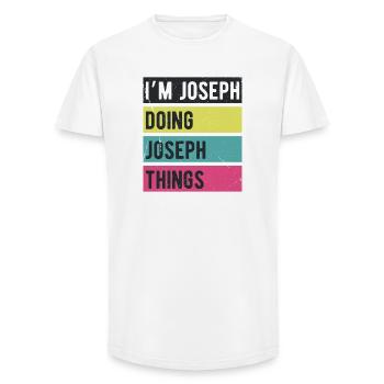 Ich bin Joseph Mache Joseph Dinge Retrofarben - Long Fit Männer T-Shirt - Weiß - Vorne - AI Model Male 185 light (185cm)