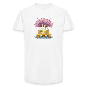 Un lapin au miel sur l’arbre - T-shirt coupe longue homme - blanc - Devant - AI Model Male 185 light (185cm)