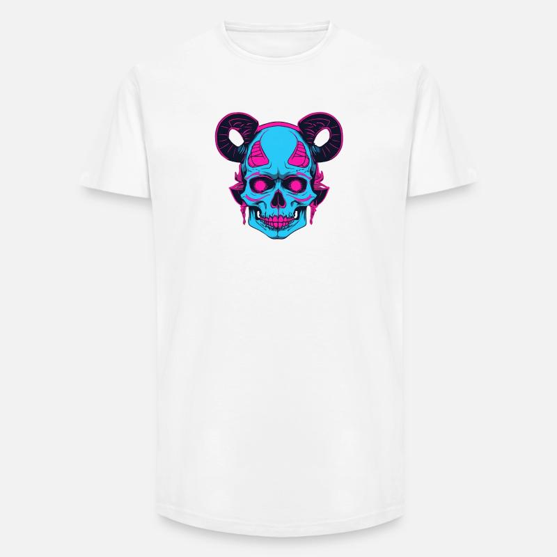 Neon Schädel mit Ramshorn - Long Fit Männer T-Shirt - Weiß