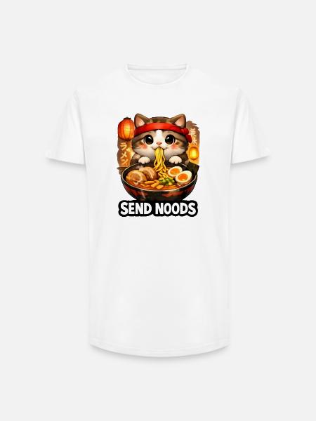 Ramen Katze Send Noods - Long Fit Männer T-Shirt - Weiß