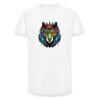Couronne de bande dessinée Wolf - T-shirt coupe longue homme - blanc - Devant - AI Model Male 185 light (185cm)