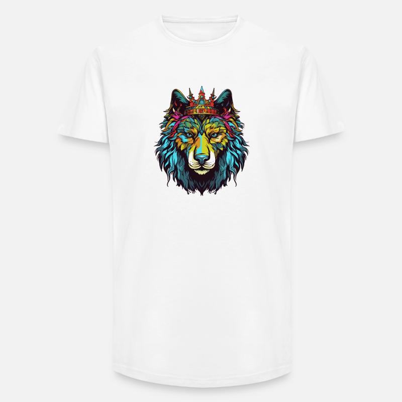 Wolf Comic Krone - Long Fit Männer T-Shirt - Weiß