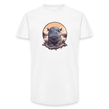 Sunset Hippo Illustration - Long Fit Men's T-Shirt - white - Front - AI Model Male 185 light (185cm)
