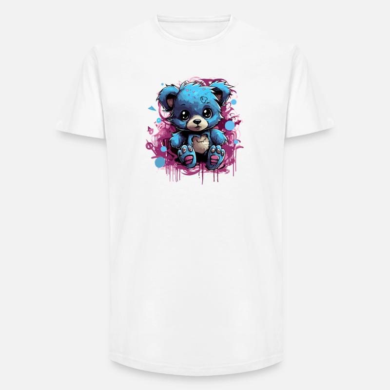 Blue Cuddly Bear Graffiti Pop - T-shirt coupe longue homme - blanc