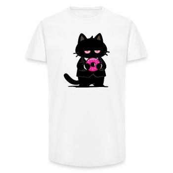 Schwarze Katze mit rosa Donut - Long Fit Männer T-Shirt - Weiß - Vorne - AI Model Male 185 light (185cm)