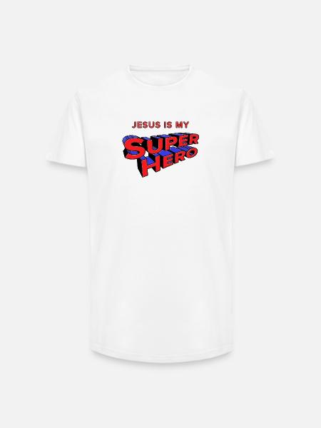 Jesus My Superhero - Long Fit Men's T-Shirt - white