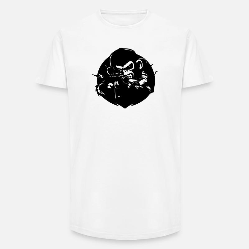 Affe mit Gewehr - Long Fit Männer T-Shirt - Weiß