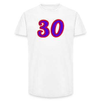 30. 30 YEARS. 30th ANNIVERSARY. 30 YEARS ANNIVERSARY. - Long Fit Men's T-Shirt - white - Front - AI Model Male 185 light (185cm)