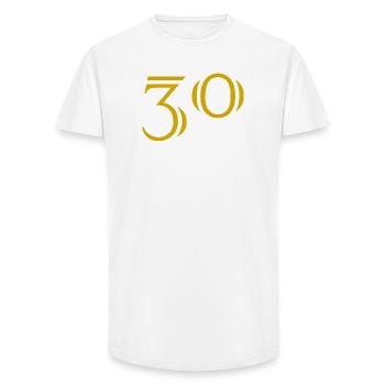 30. 30 YEARS. 30th ANNIVERSARY. 30 YEARS ANNIVERSARY. - Long Fit Men's T-Shirt - white - Front - AI Model Male 185 light (185cm)