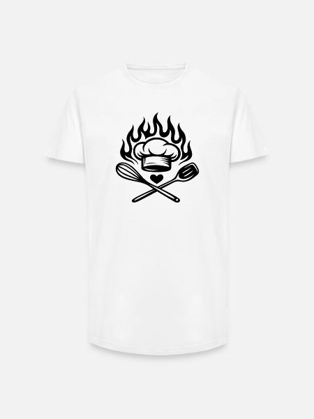 Cooking with heart and flame - Küchenliebe - Long Fit Men's T-Shirt - white