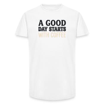 A Good Day Starts With Coffee - Motivations Spruch - Long Fit Männer T-Shirt - Weiß - Vorne - AI Model Male 185 light (185cm)