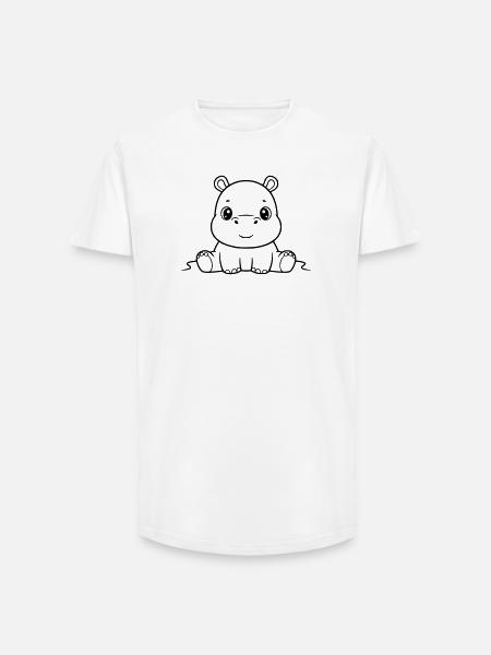 Cute Baby Hippo Comic Outline - Long Fit Men's T-Shirt - white