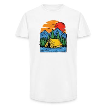 Camping am Bergsee Abendrot - Long Fit Männer T-Shirt - Weiß - Vorne - AI Model Male 185 light (185cm)