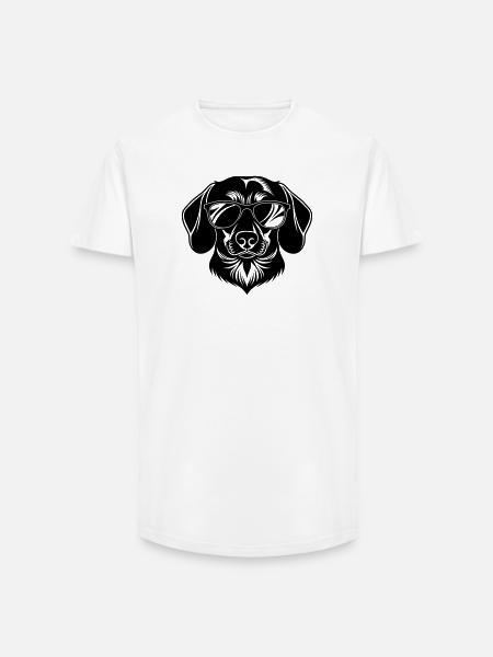 Dackel Hundekopf mit Sonnenbrille - Long Fit Männer T-Shirt - Weiß