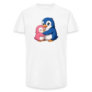 Des amis pingouins câlins - T-shirt coupe longue homme - blanc - Devant - AI Model Male 185 light (185cm)