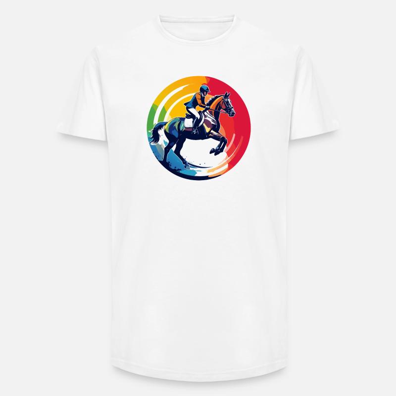 Regenbogen Springpferd Pferd Springreiten Motiv - Long Fit Männer T-Shirt - Weiß