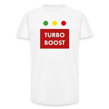 Texte rétro du turbo boost - T-shirt coupe longue homme - blanc - Devant - AI Model Male 185 light (185cm)