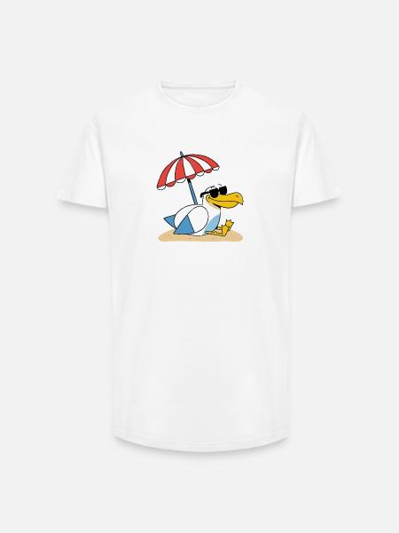 Sonniges Strand-Möwe mit Schirm - Long Fit Männer T-Shirt - Weiß