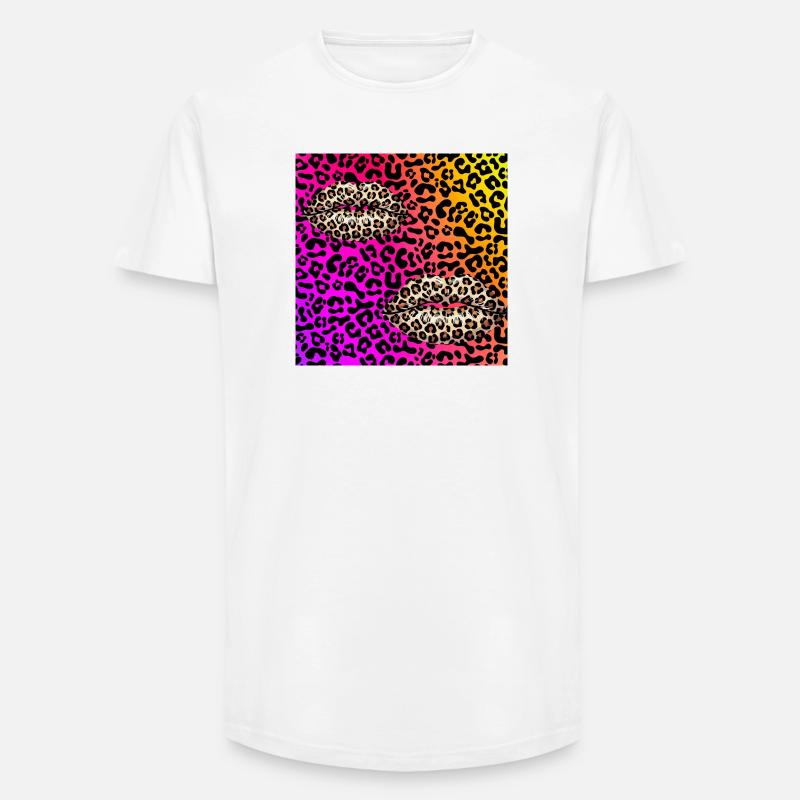 Leopard Lips on Neon Gradient - Long Fit Men's T-Shirt - white
