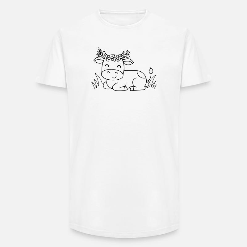 Süße Kuh Blumenkranz Boho Outline - Long Fit Männer T-Shirt - Weiß