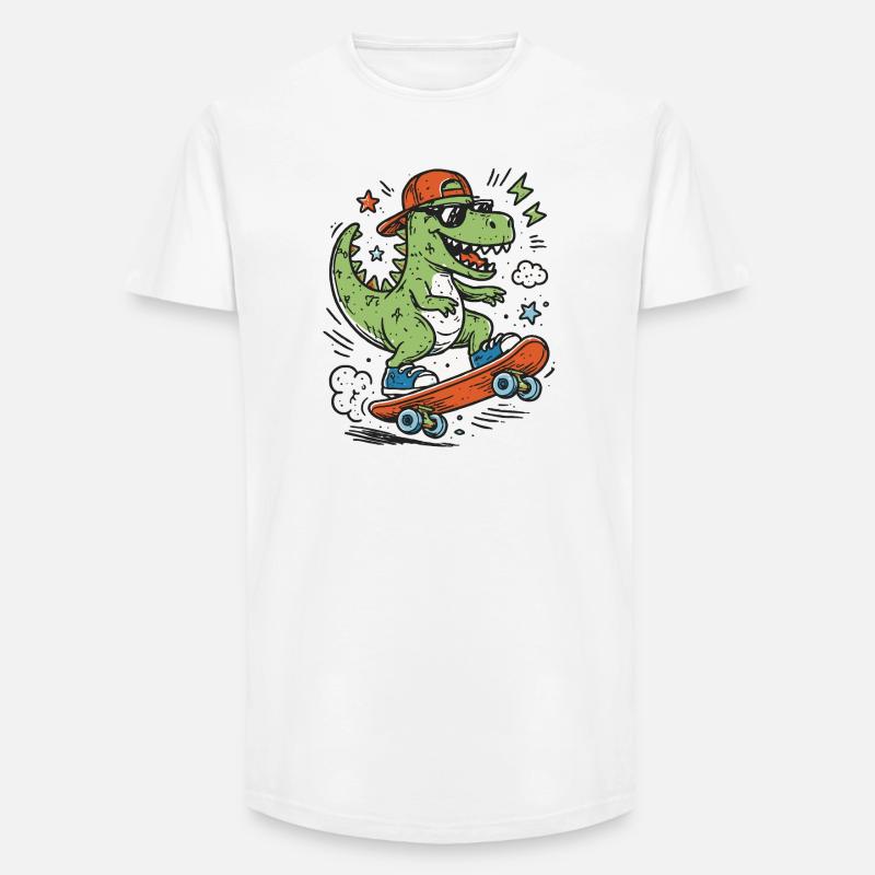 Krokodil auf Skateboard mit Cap - Long Fit Männer T-Shirt - Weiß