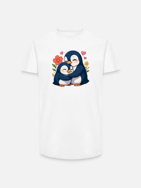 Kuschel-Pinguine im Blumenmeer - Long Fit Männer T-Shirt - Weiß