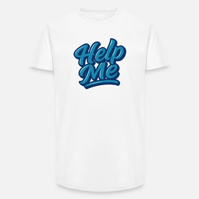 Help Me Blue Script Logo - Long Fit Men's T-Shirt - white