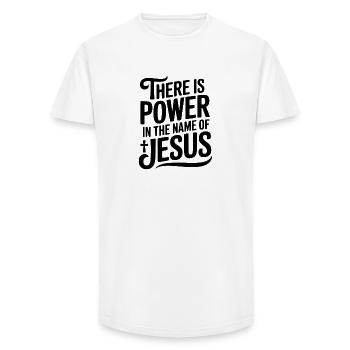Es gibt Kraft im Namen Jesu - Long Fit Männer T-Shirt - Weiß - Vorne - AI Model Male 185 light (185cm)