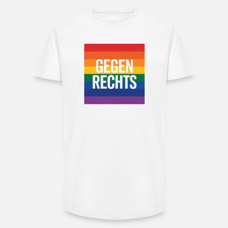 Gegen Rechts - Antifa Regenbogen Tee - Long Fit Männer T-Shirt - Weiß