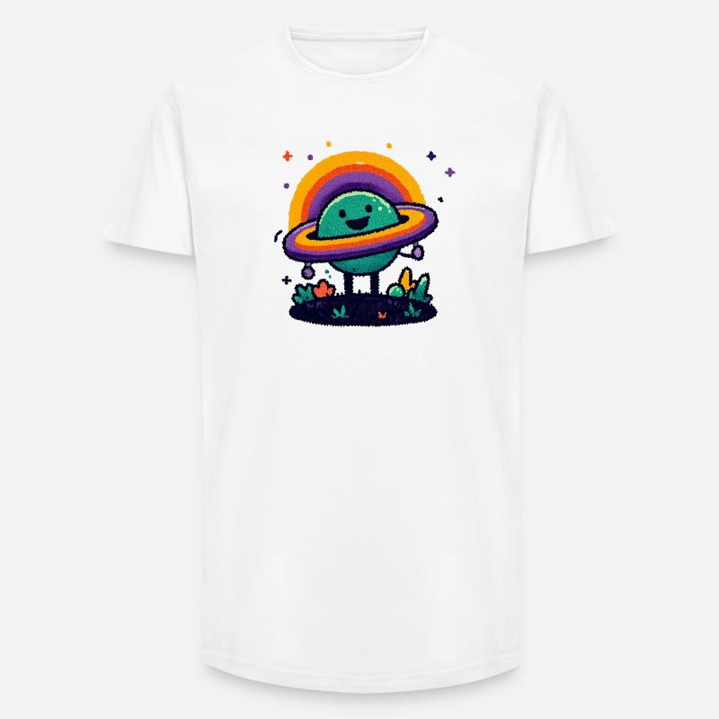 Bunter Planet mit Ring - Long Fit Männer T-Shirt - Weiß