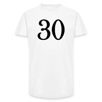 30. 30 YEARS. 30th ANNIVERSARY. 30 YEARS ANNIVERSARY. - Long Fit Men's T-Shirt - white - Front - AI Model Male 185 light (185cm)