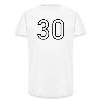 30. 30 YEARS. 30th ANNIVERSARY. 30 YEARS ANNIVERSARY. - Long Fit Men's T-Shirt - white - Front - AI Model Male 185 light (185cm)