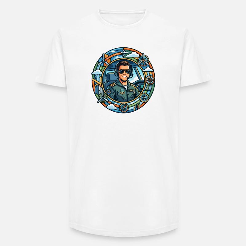 Comic-Pilot im Cockpit Rundflug - Long Fit Männer T-Shirt - Weiß